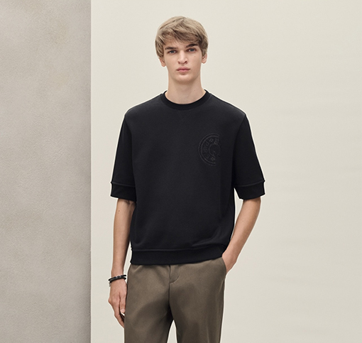 エルメスブランドスーパーコピー Hermes 刺繍アップリケ付き半袖Tシャツ