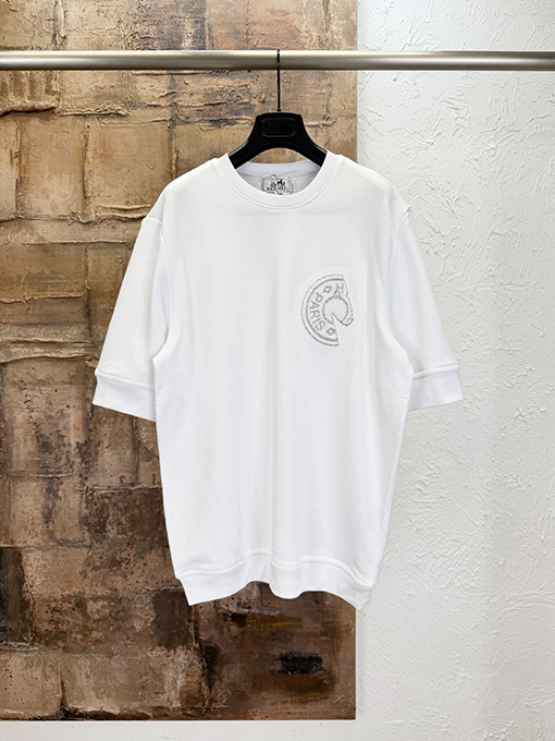 エルメスブランドスーパーコピー Hermes 刺繍アップリケ付き半袖Tシャツ