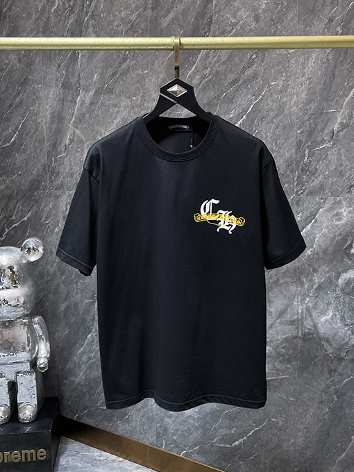クロムハーツブランドコピー サンスクリット語の印章ローラー彫刻フィルム半袖Tシャツ