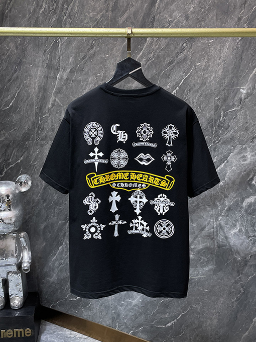 クロムハーツブランドコピー サンスクリット語の印章ローラー彫刻フィルム半袖Tシャツ
