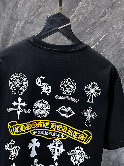 クロムハーツブランドコピー サンスクリット語の印章ローラー彫刻フィルム半袖Tシャツ