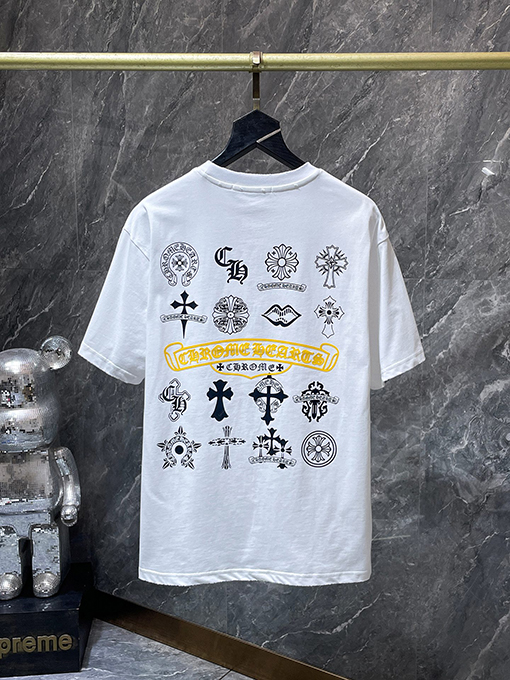 クロムハーツブランドコピー サンスクリット語の印章ローラー彫刻フィルム半袖Tシャツ