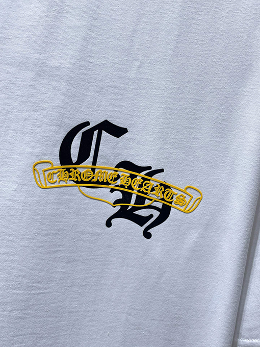 クロムハーツブランドコピー サンスクリット語の印章ローラー彫刻フィルム半袖Tシャツ