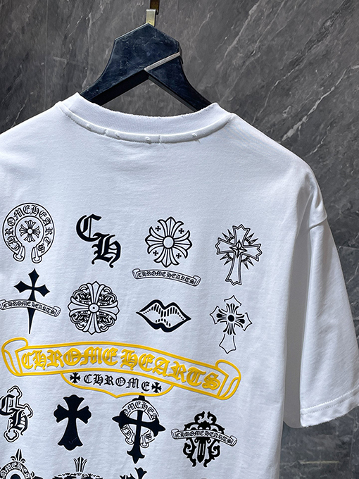 クロムハーツブランドコピー サンスクリット語の印章ローラー彫刻フィルム半袖Tシャツ