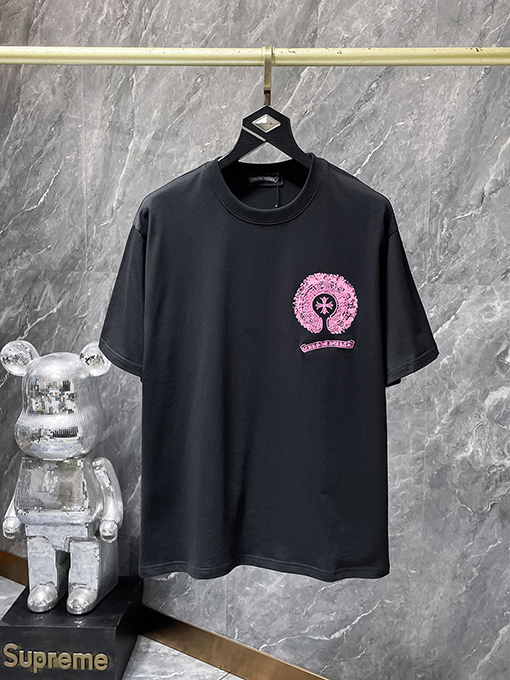 クロムハーツ カラフルなダブルプリントのホースシュークロス刺繍スプラッター半袖Tシャツ