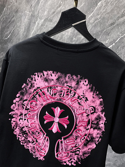 クロムハーツ カラフルなダブルプリントのホースシュークロス刺繍スプラッター半袖Tシャツ