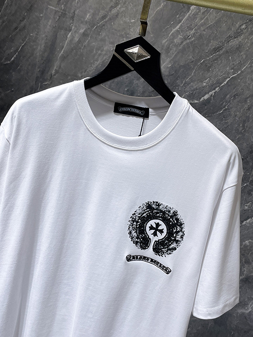 クロムハーツ カラフルなダブルプリントのホースシュークロス刺繍スプラッター半袖Tシャツ