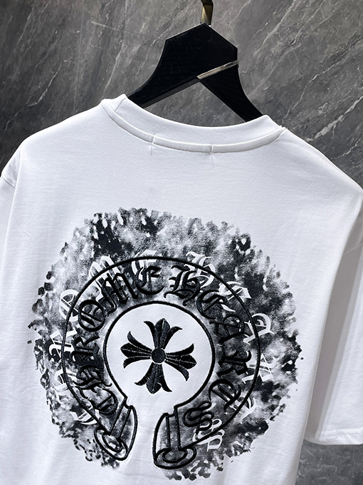 クロムハーツ カラフルなダブルプリントのホースシュークロス刺繍スプラッター半袖Tシャツ