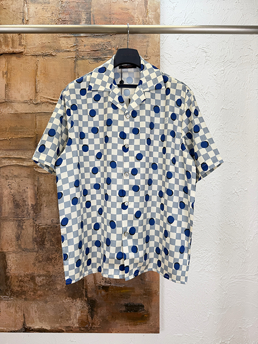 ルイヴィトンスーパーコピー チェック柄のドット柄半袖シャツ