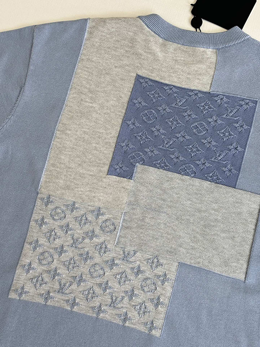 ルイヴィトンスーパーコピー Monogram ジャカードパッチワークニット半袖Tシャツ