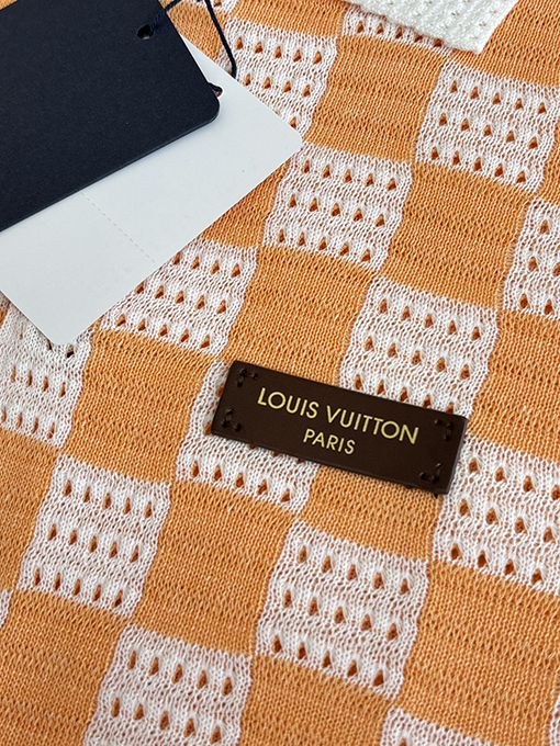 ルイヴィトンブランドスーパーコピー チェック柄のカラーブロック透かし編ポロカラー付きみ半袖シャツ