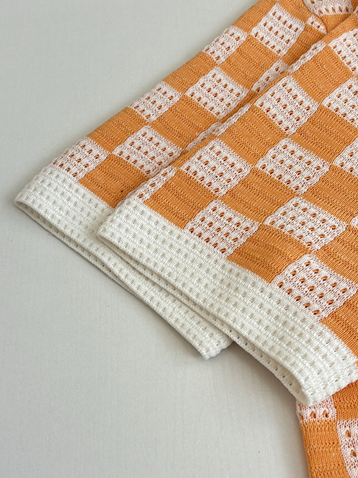 ルイヴィトンブランドスーパーコピー チェック柄のカラーブロック透かし編ポロカラー付きみ半袖シャツ