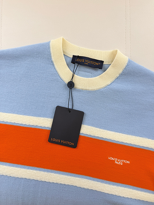 ルイヴィトンコピー LOUIS VUITTON ストライプ刺繍入り半袖Tシャツ