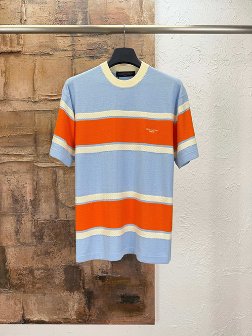 ルイヴィトンコピー LOUIS VUITTON ストライプ刺繍入り半袖Tシャツ