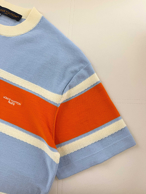ルイヴィトンコピー LOUIS VUITTON ストライプ刺繍入り半袖Tシャツ