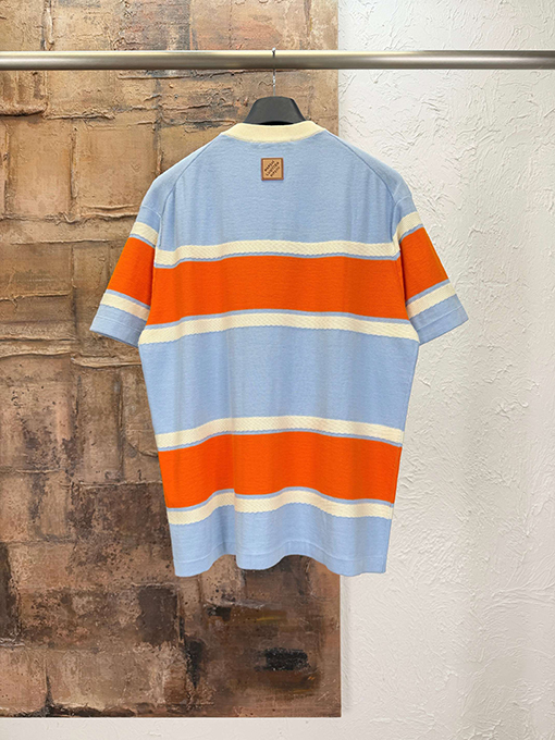 ルイヴィトンコピー LOUIS VUITTON ストライプ刺繍入り半袖Tシャツ