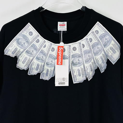 シュプリーム X マルタンマルジェラ MONEY S/S TOP コラボレーションによるゴールドフェザープリント半袖Tシャツ