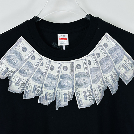 シュプリーム X マルタンマルジェラ MONEY S/S TOP コラボレーションによるゴールドフェザープリント半袖Tシャツ