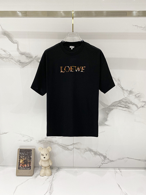 ロエベスーパーコピー LOEWE 胸にブランドのレインボーレターロゴが刺繍された半袖Tシャツ
