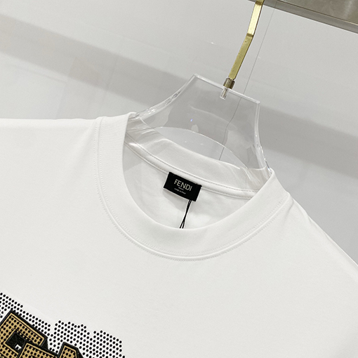 フェンディ FENDI 刺繍文字ロゴラインストーン付き半袖Tシャツ