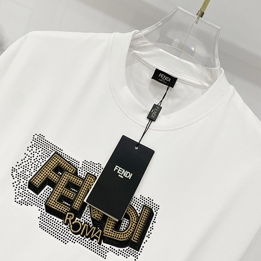 フェンディ FENDI 刺繍文字ロゴラインストーン付き半袖Tシャツ