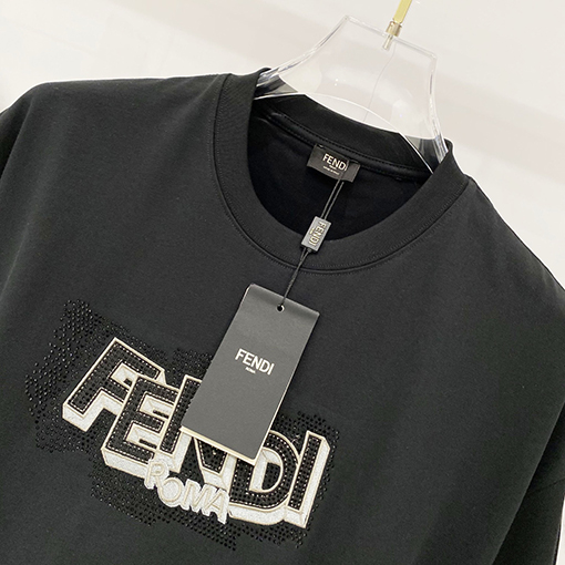 フェンディ FENDI 刺繍文字ロゴラインストーン付き半袖Tシャツ