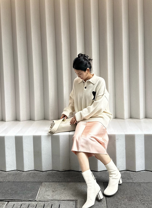 アミスーパーコピー ハート型のAマークが入ったカラーブロックニットポロセーター