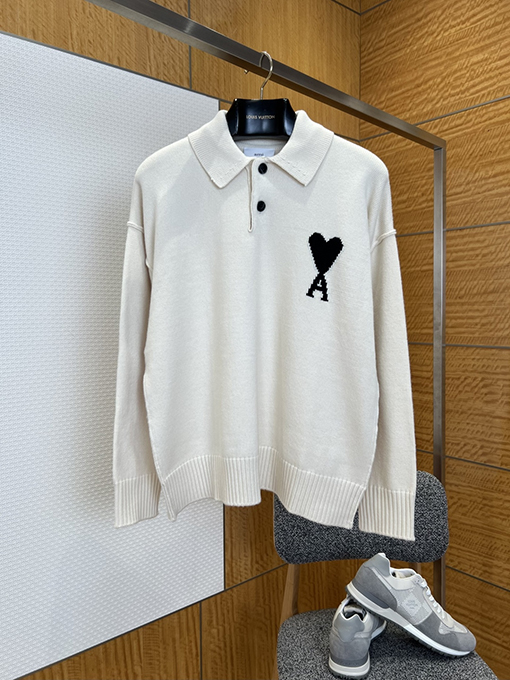アミスーパーコピー ハート型のAマークが入ったカラーブロックニットポロセーター