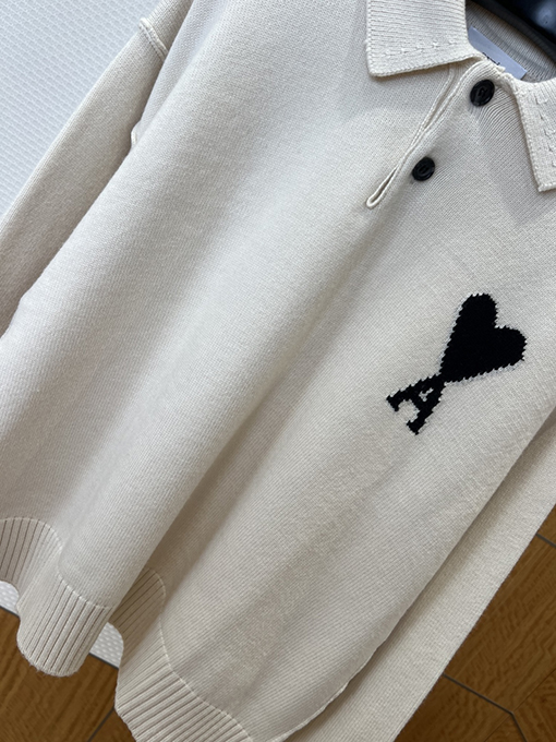 アミスーパーコピー ハート型のAマークが入ったカラーブロックニットポロセーター