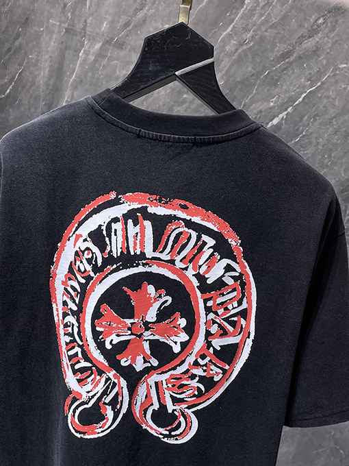 クロムハーツコピー グラフィティホースシュー手描きウォッシュ半袖Tシャツ