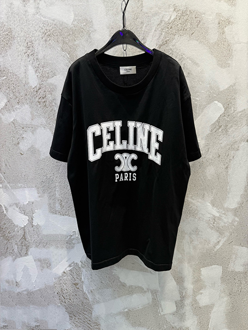 セリーヌコピー CELINE 新作プリントロゴ入りクルーネック半袖Tシャツ