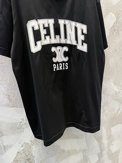 セリーヌコピー CELINE 新作プリントロゴ入りクルーネック半袖Tシャツ