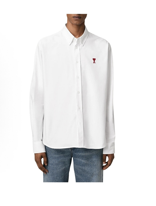 アミ ハートの刺繍入りボタンダウンカラー長袖シャツ