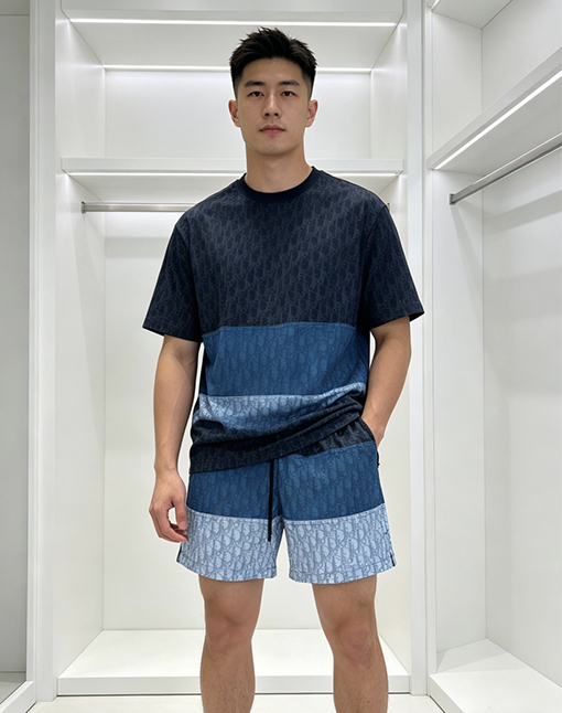 ディオールコピー グラデーションプリントのドローストリング付きカジュアルショーツ