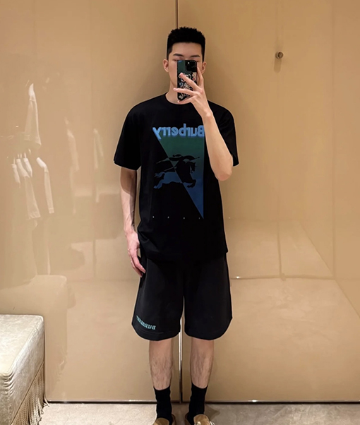 バーバリーブランドコピー BURBERRY ツートンカラーのグラデーションプリント半袖Tシャツ