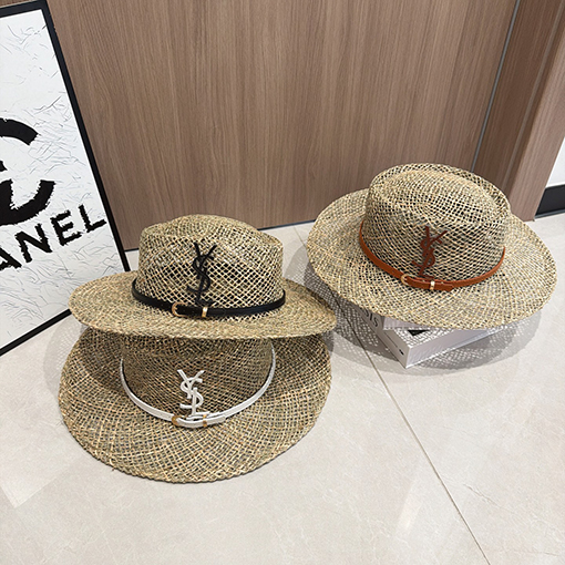 サンローラン クラシックな中空の昔ながらの麦わら帽子