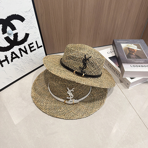 サンローラン クラシックな中空の昔ながらの麦わら帽子