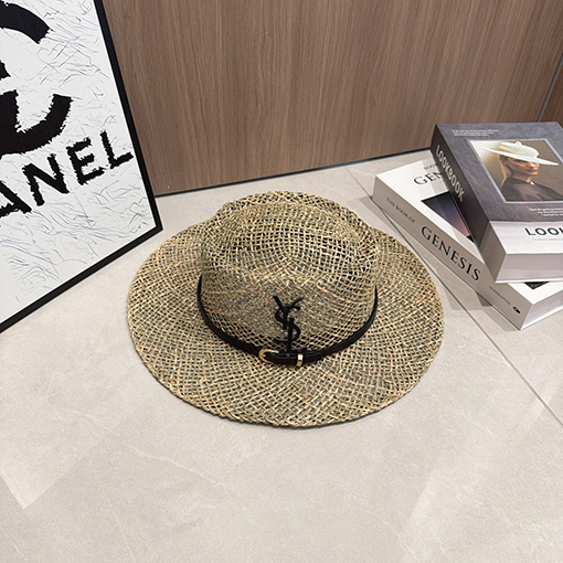 サンローラン クラシックな中空の昔ながらの麦わら帽子