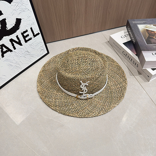サンローラン クラシックな中空の昔ながらの麦わら帽子
