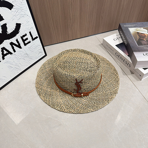 サンローラン クラシックな中空の昔ながらの麦わら帽子