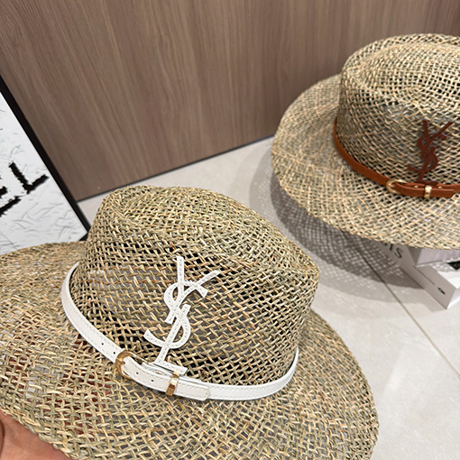 サンローラン クラシックな中空の昔ながらの麦わら帽子