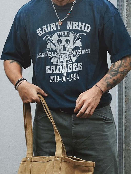セント マイケルコピー SAINT NBHD SAVAGES コラボレーション スカル 半袖Tシャツ