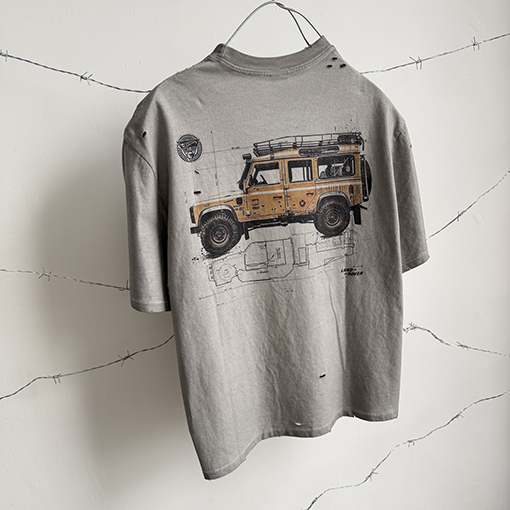 セントマイケル × ホットウィール × ランドローバー ヘビーウェイトのダメージウォッシュ半袖Tシャツ