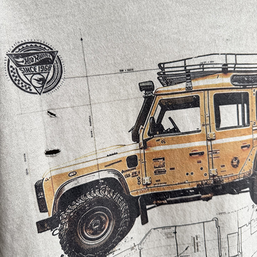 セントマイケル × ホットウィール × ランドローバー ヘビーウェイトのダメージウォッシュ半袖Tシャツ