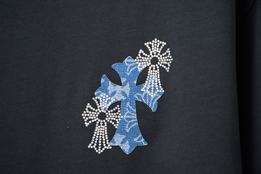 クロムハーツブランドスーパーコピー デジタルプリントによるデニムクロスラインストーン半袖Tシャツ