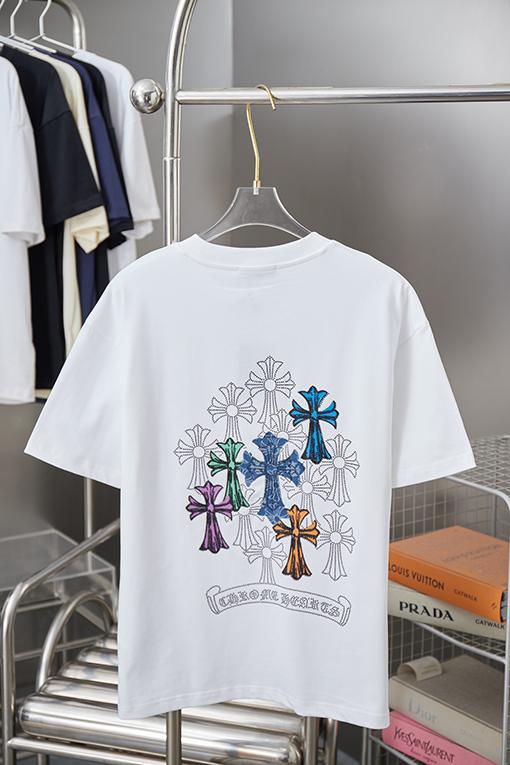 クロムハーツブランドスーパーコピー デジタルプリントによるデニムクロスラインストーン半袖Tシャツ