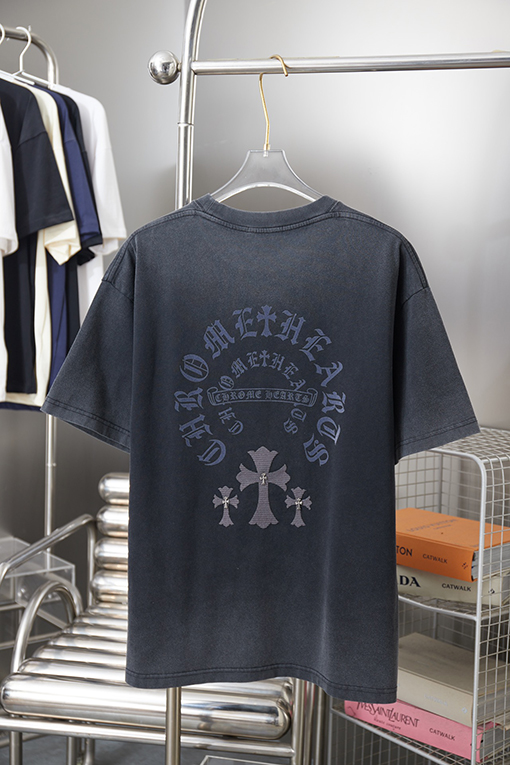 クロムハーツ デニムクロスフロッキーレタープリント半袖Tシャツ