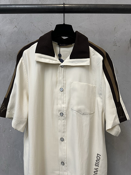 ルイヴィトン LOUIS VUITTON ストライプ柄刺繍ロゴ入り半袖シャツ
