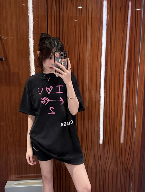 バレンシアガスーパーコピー BALENCIAGA 七夕限定ハート柄半袖Tシャツ