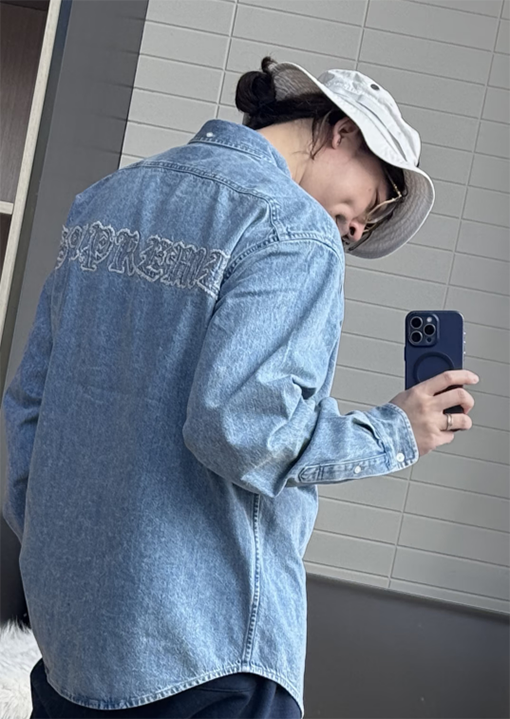 シュプリーム SUPREME アップリケ付きデニムカジュアル長袖シャツ